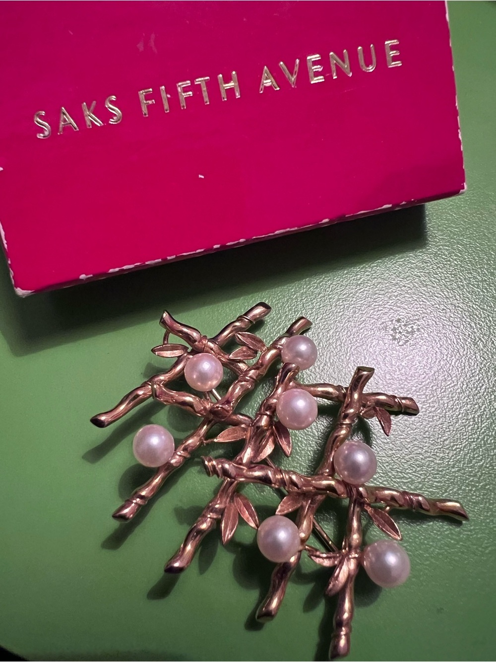 14K gold 6mm akoya pearl 1940s original box Mikimoto SAKS FIFTH AVENUE pin 17g